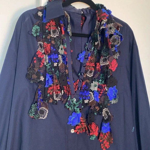 Sacai 3492 fabulous top/tunic/dress blue with unique embroidery, size L - Picture 2 of 15